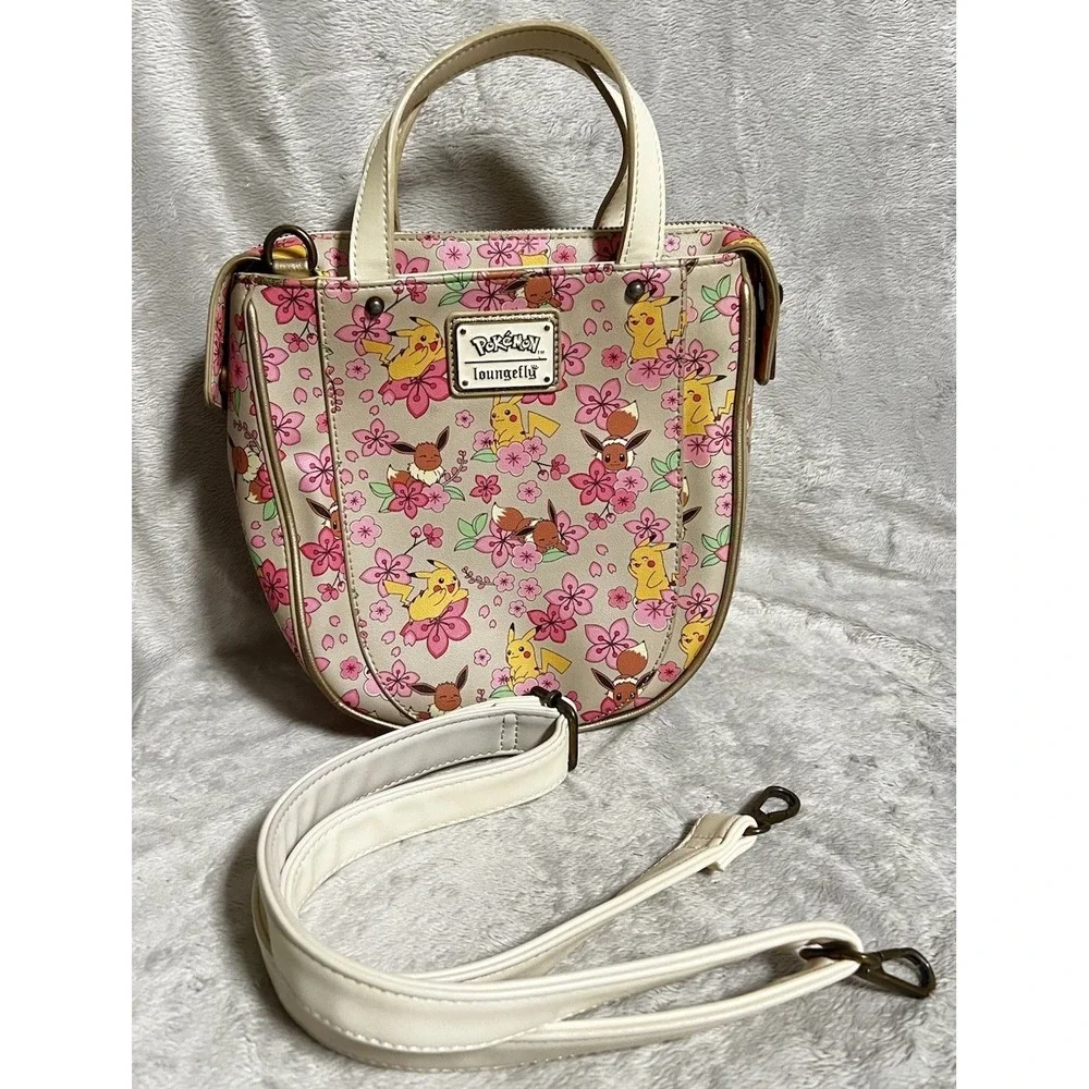 Loungefly Nintendo Pokemon Pikachu & Eevee Cherry Blossom Satchel Crossbody Bag